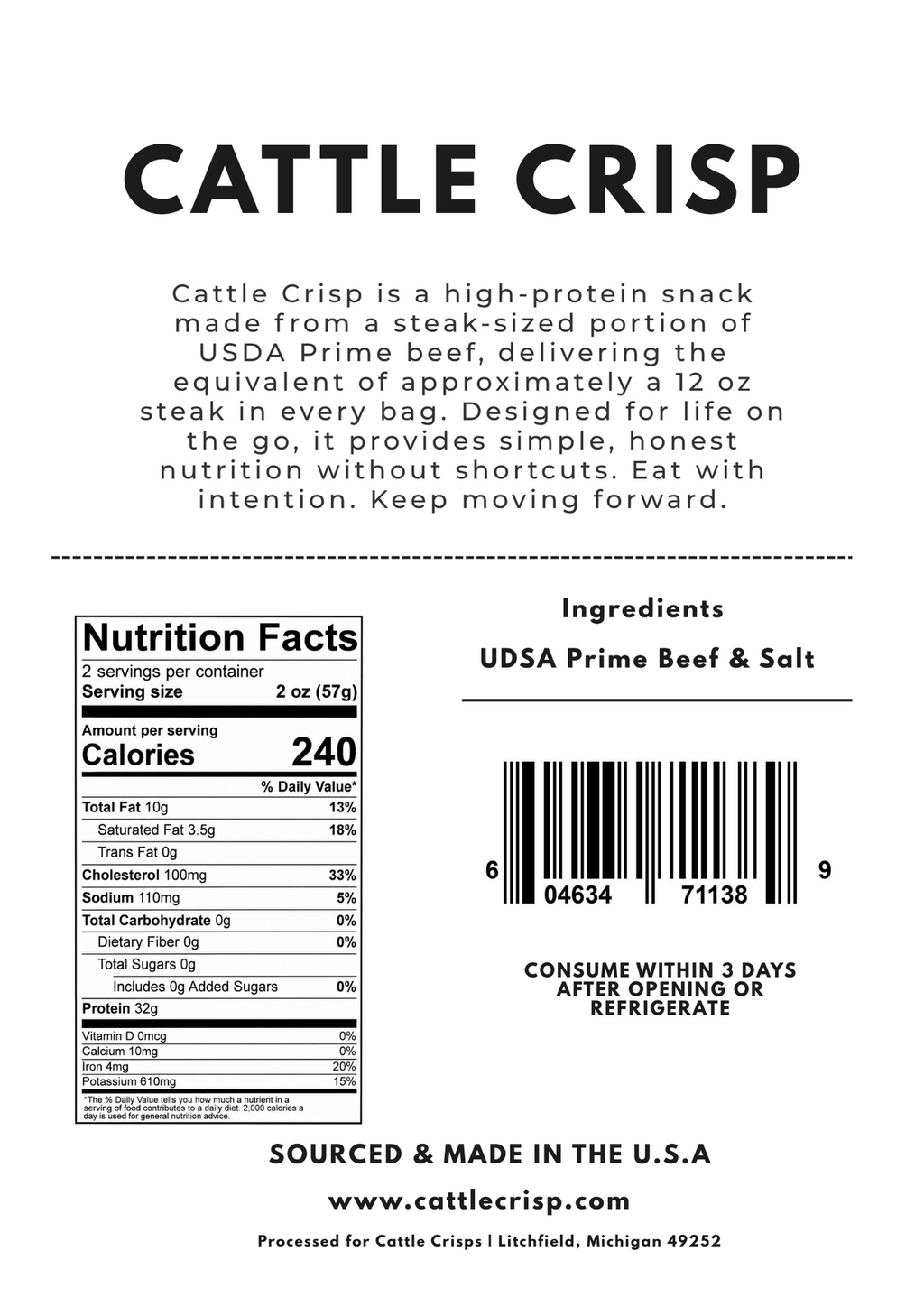 PRE ORDER ONLY - Cattle Crisp Beef Chips — 64g Protein Meat Snack, 4 oz