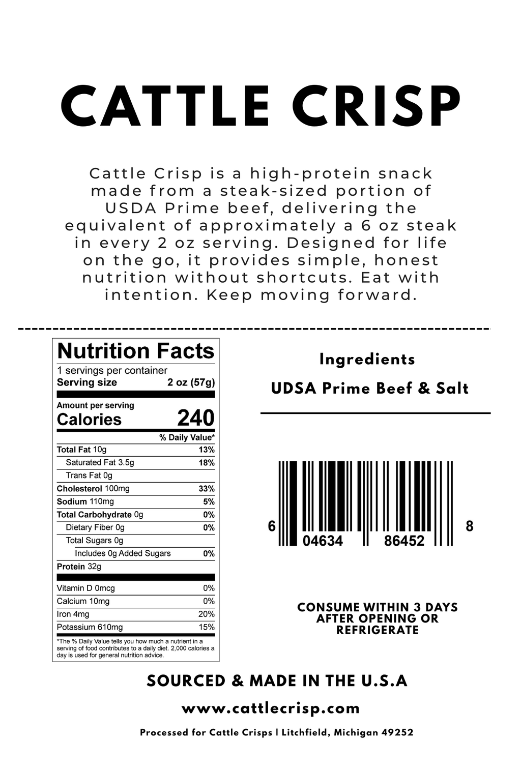 Cattle Crisp Beef Chips — 32g Protein Meat Snack, 2 oz